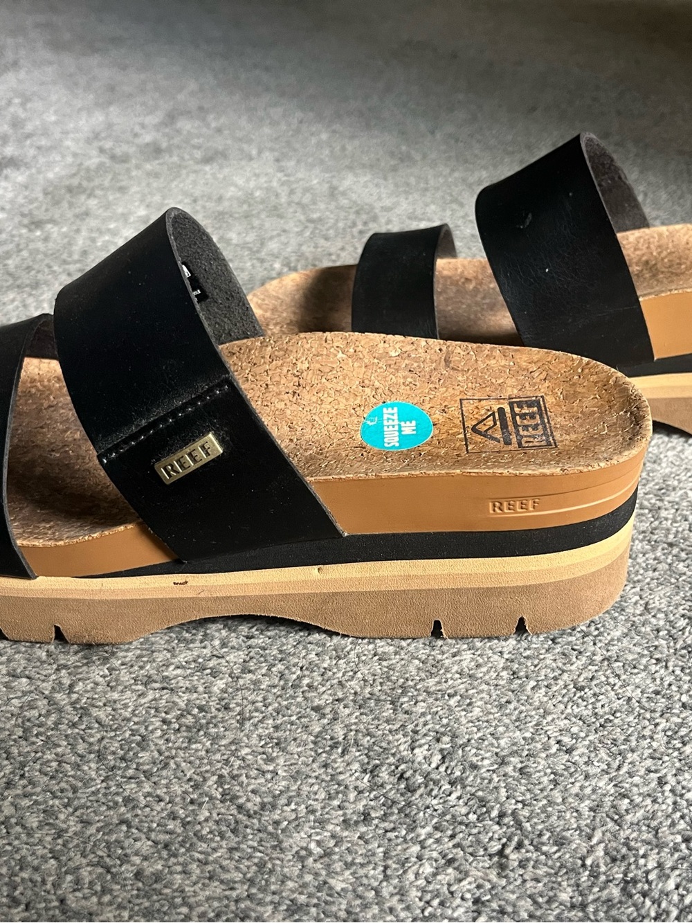 Reef Black Platform Slide Sandals with Cork Footbed - Picture 2 of 4